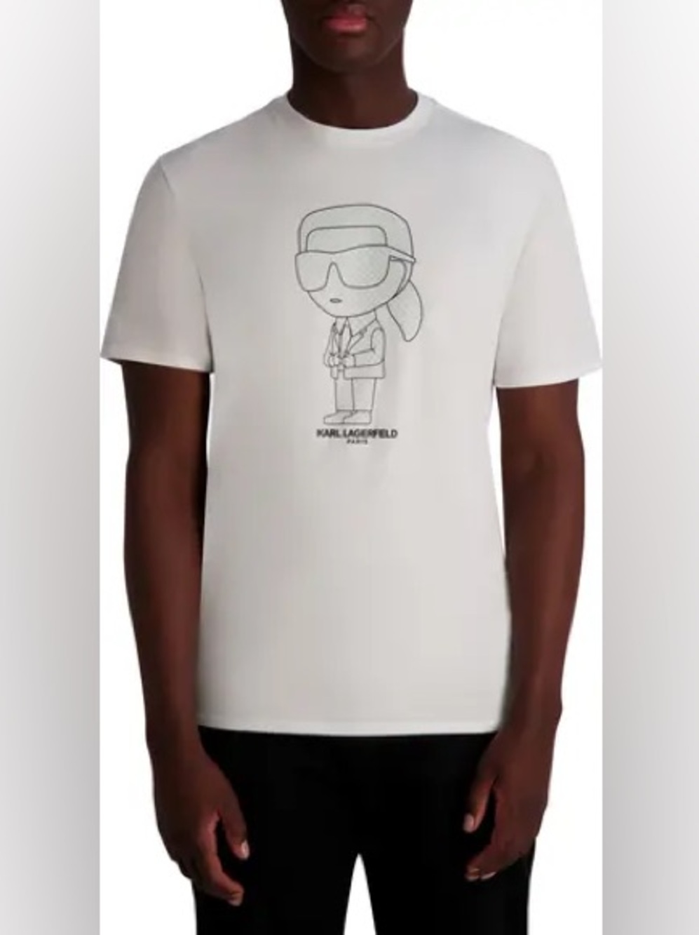 Karl Lagerfeld White Short Sleeve Crewneck Tee with Character Sketch